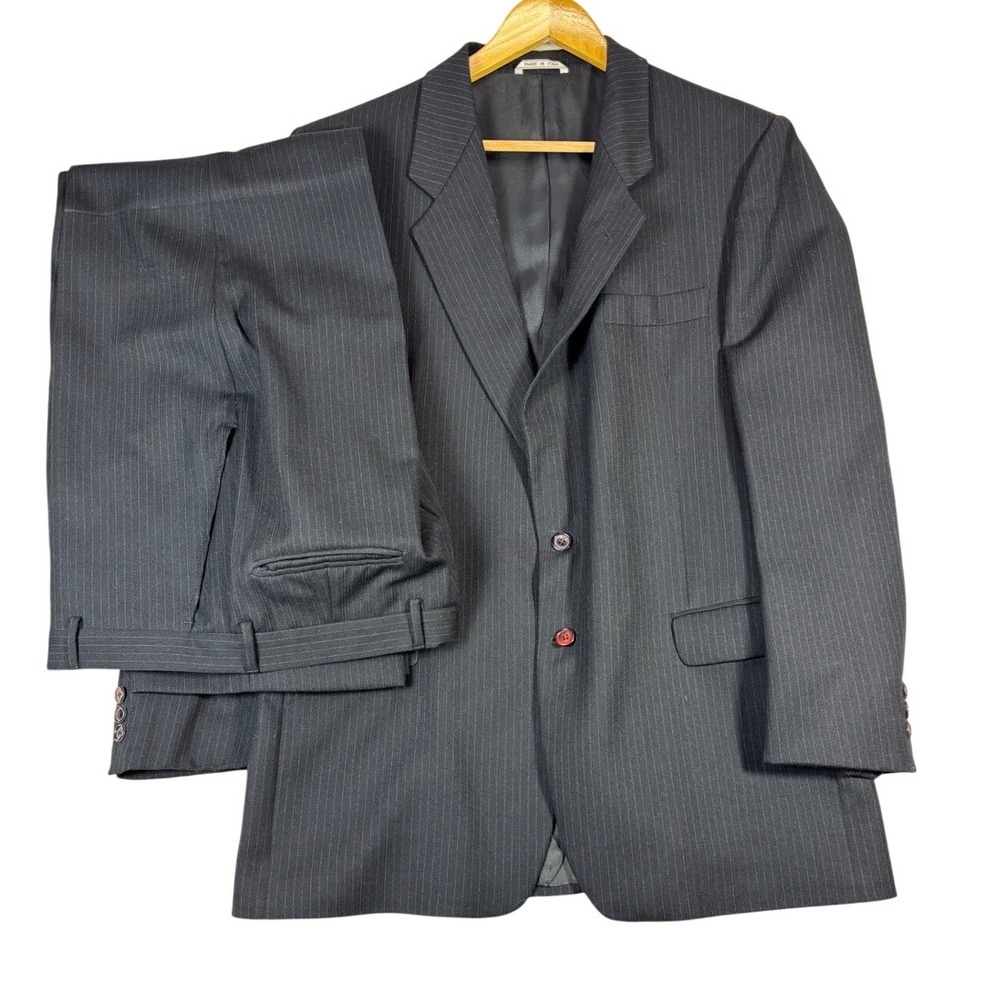 VTG Giorgio Bianccini Mens Navy Pinstripe Two Piece Suit Made in Italy 42R 34x30